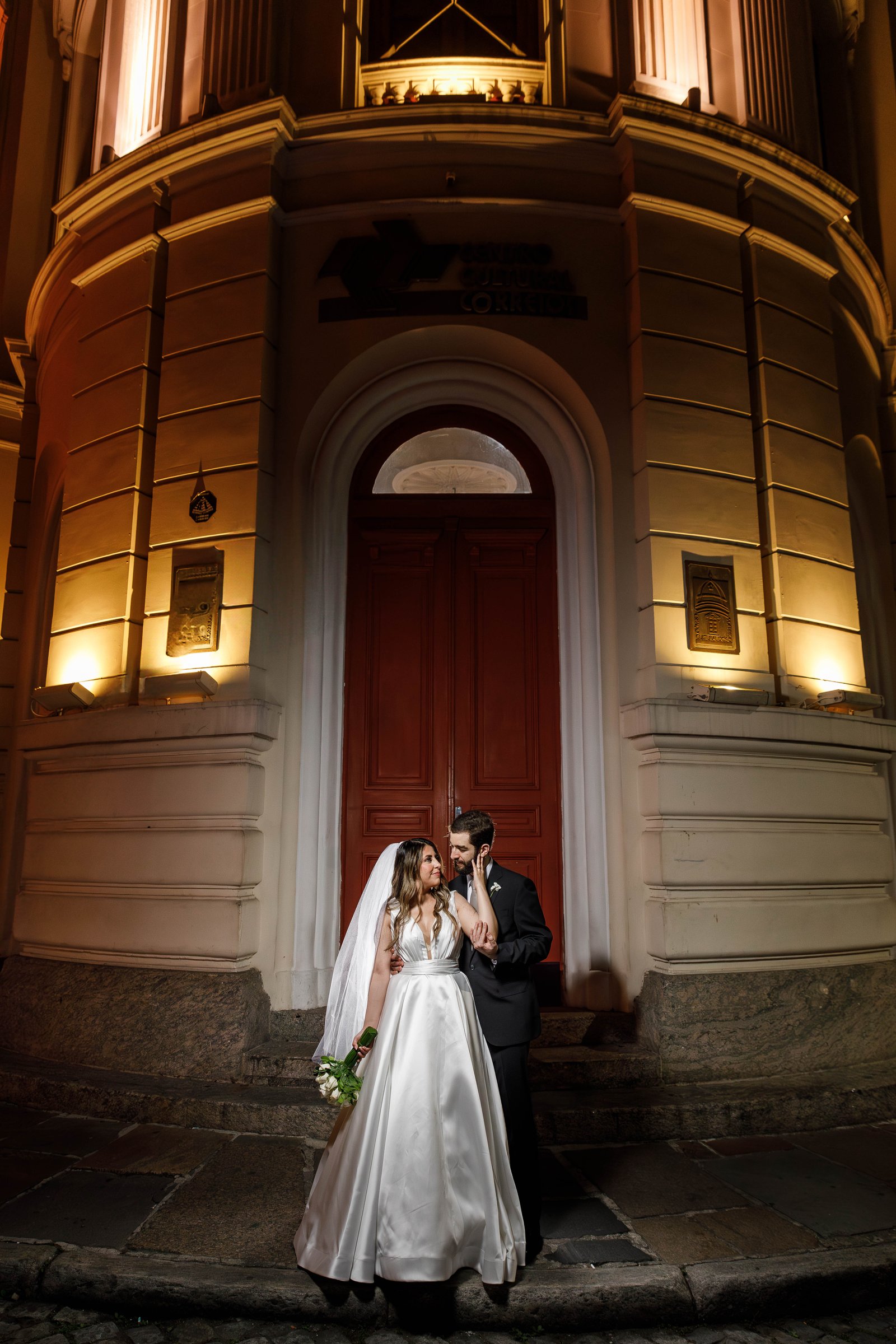 Couple at night in historic Rio de Janeiro venue
